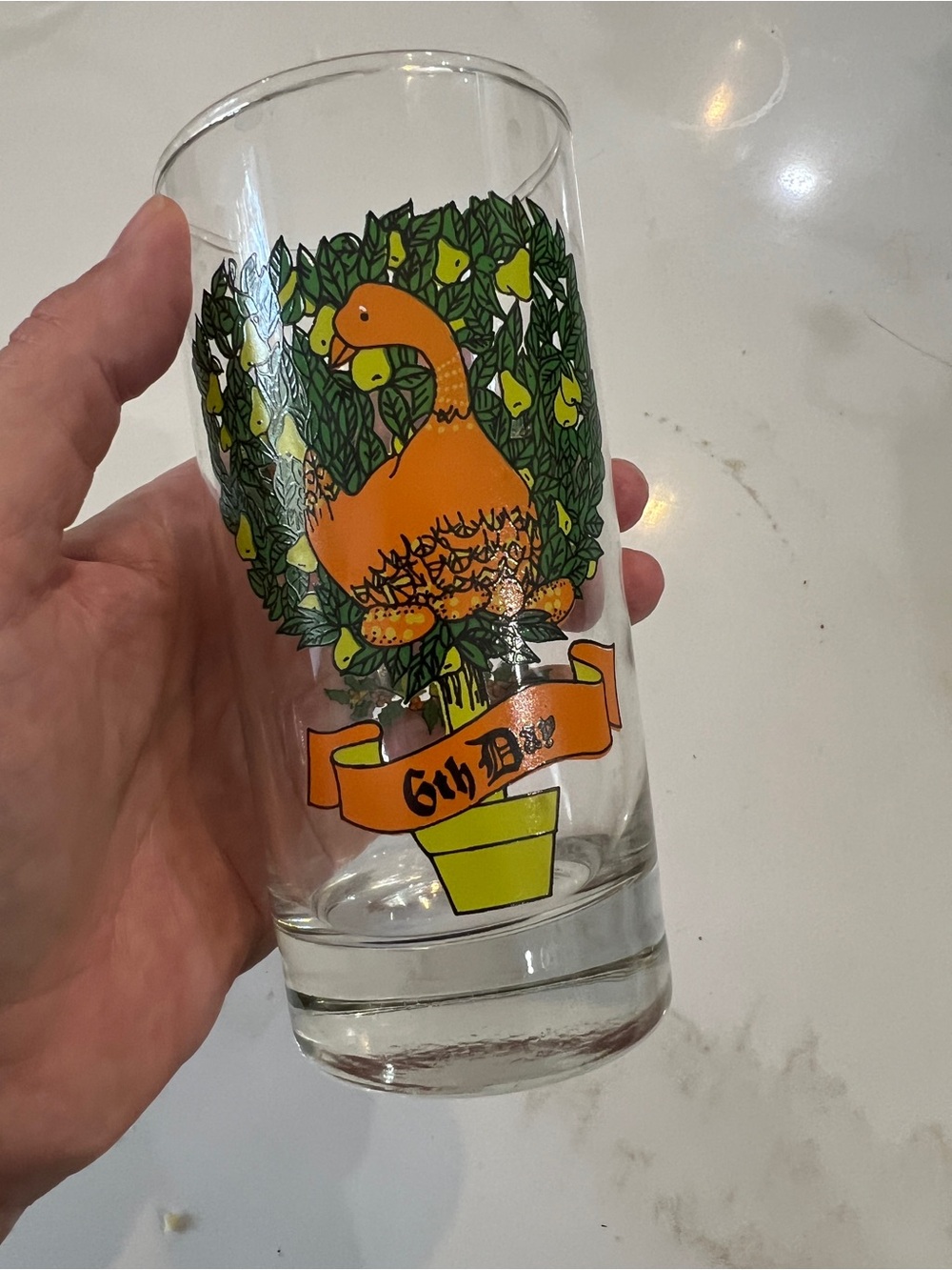 Anchor Hocking Vintage 6th Day of Christmas Glass Orange & Green Glass Tumbler